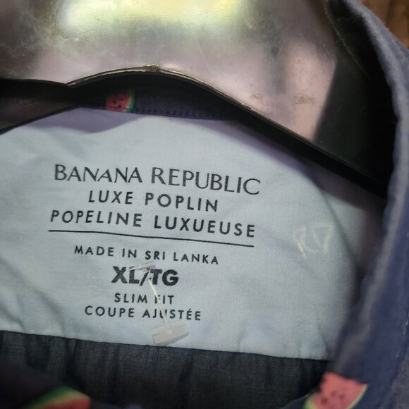 A26  Banana Rep Luxe Poplin Slimfit chambray blue watermelon s/sleeve 100%Cotton - Picture 3 of 5